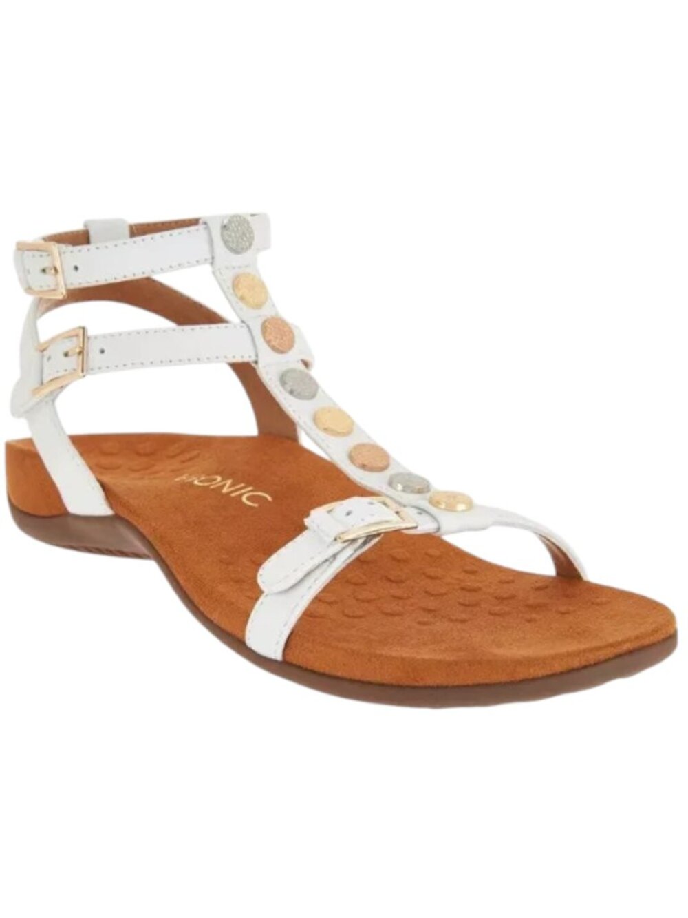 Vionic Hailey Embellished Adjustable Leather Sandals - White - 9 WIDE